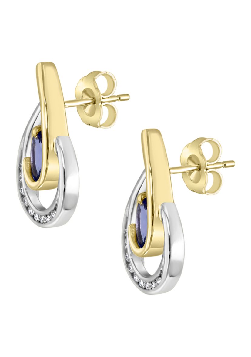 1/6 ct. t.w. Diamond and 7/8 ct. t.w. Tanzanite Earrings in 14K Two Tone Gold