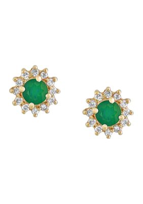 Effy 1/4 Ct. T.w. Diamond And 1/2 Ct. T.w. Emerald Earrings In 14K Yellow Gold