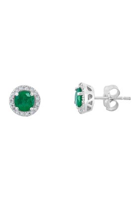 Effy 1/8 Ct. T.w. Diamond And 1 Ct. T.w. Emerald Earrings In 14K White Gold