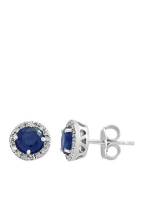 Effy 1/8 Ct. T.w. Diamond Natural Sapphire Earrings In 14K White Gold