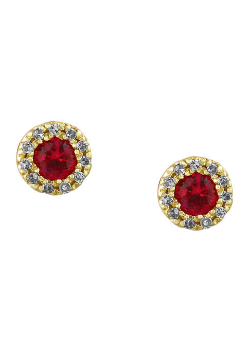1/10 ct. t.w. Diamond and 3/8 ct. t.w. Ruby  Earrings in 14K Yellow Gold