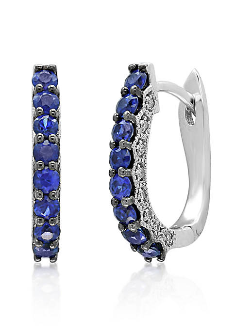 Sapphire & Diamond Hoop Earrings in 14K White Gold