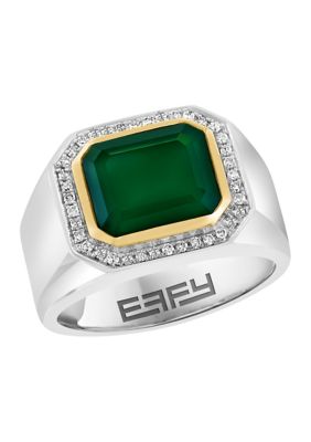 Effy Men's 1/5 ct. t.w. Diamond and Green Onyx Ring in Sterling Silver, 10 -  0617892891274