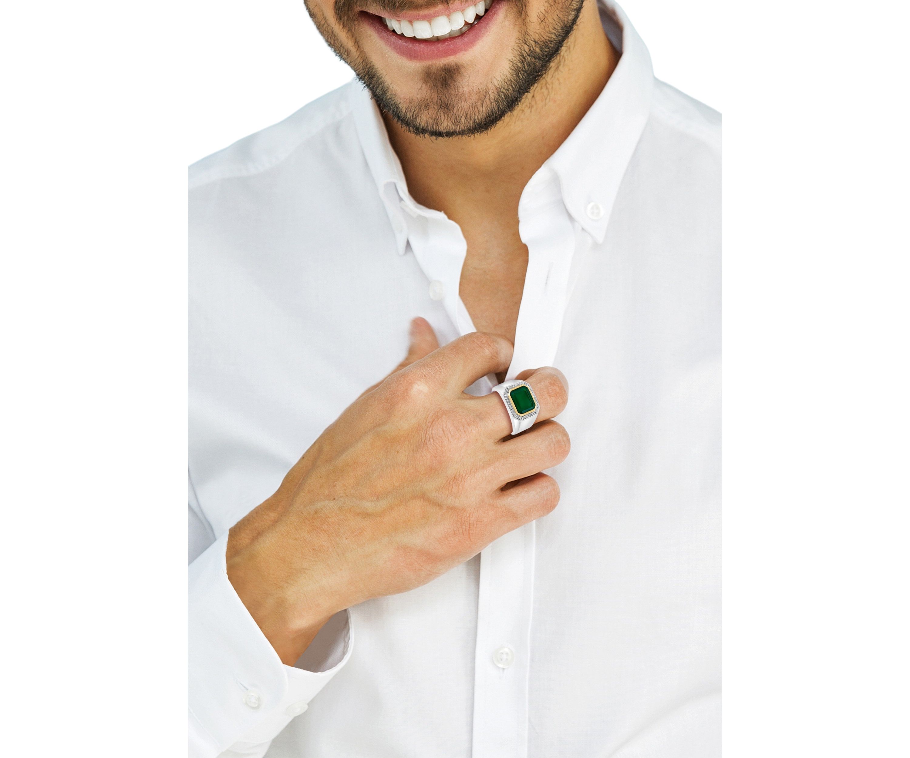 1/5 ct. t.w. Diamond and Green Onyx Ring in Sterling Silver