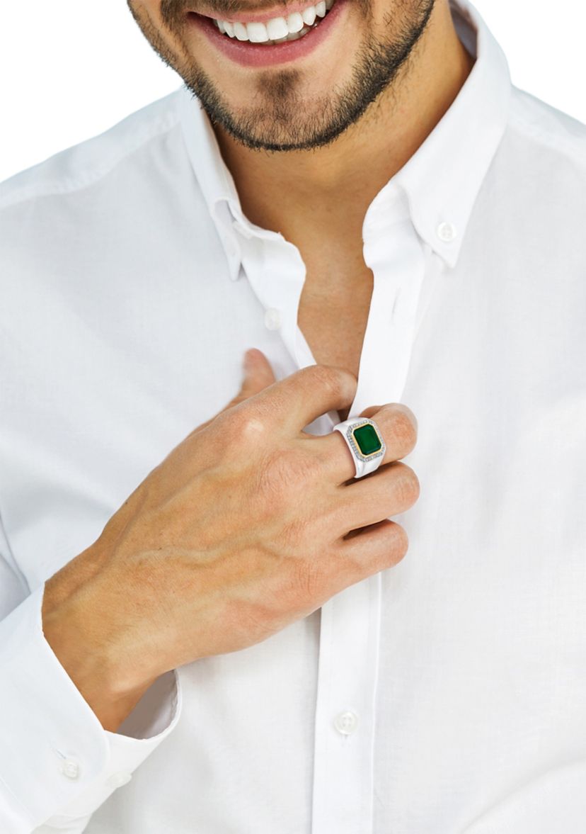 1/5 ct. t.w. Diamond and Green Onyx Ring in Sterling Silver