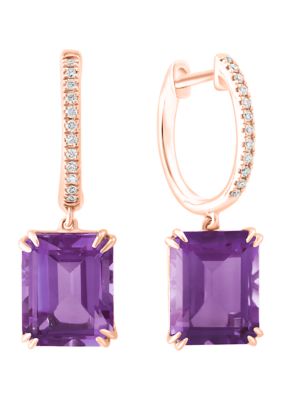 Effy 1/10 ct. t.w. Diamond, 6.4 ct. t.w. Amethyst Earrings in 14K Rose Gold -  0617892846878