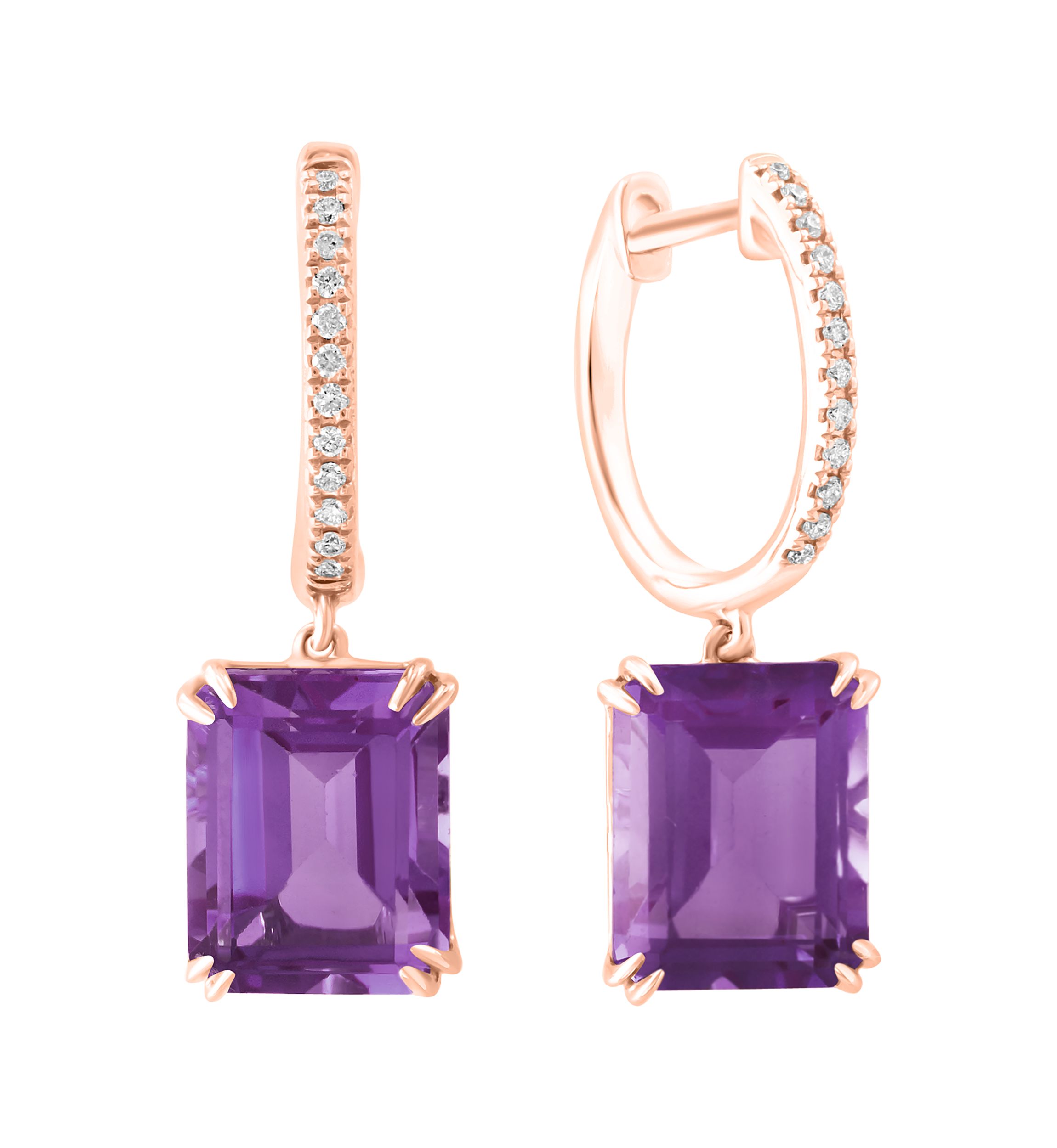 1/10 ct. t.w. Diamond, 6.4 ct. t.w. Amethyst Earrings in 14K Rose Gold