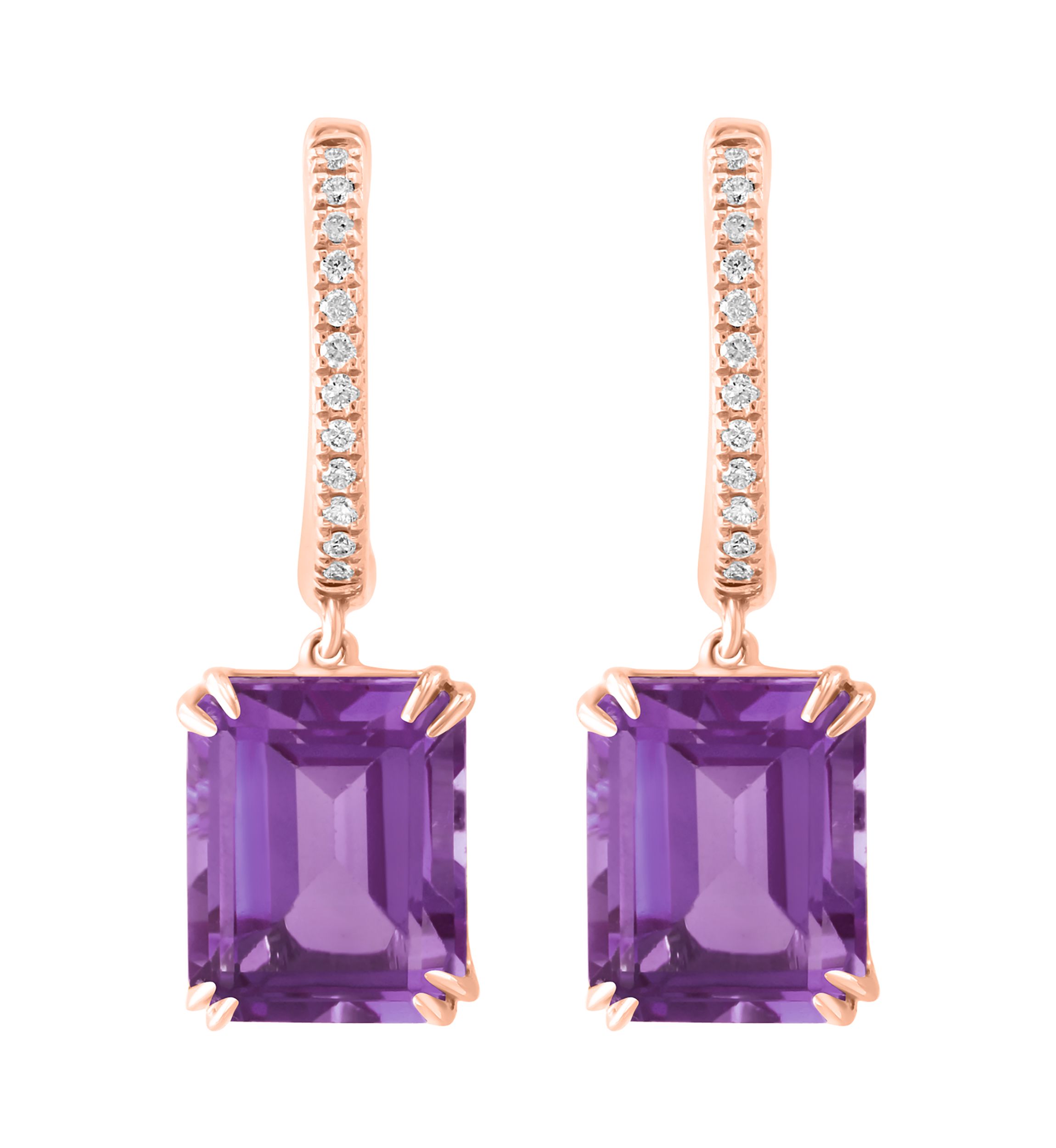 1/10 ct. t.w. Diamond, 6.4 ct. t.w. Amethyst Earrings in 14K Rose Gold