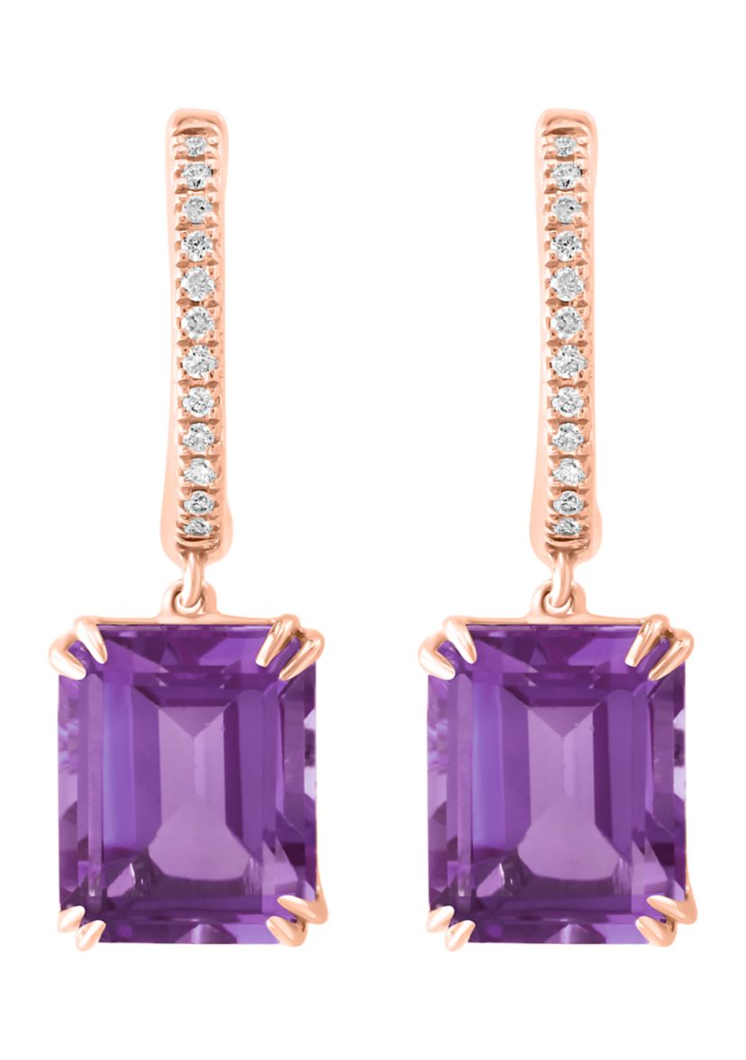 1/10 ct. t.w. Diamond, 6.4 ct. t.w. Amethyst Earrings in 14K Rose Gold