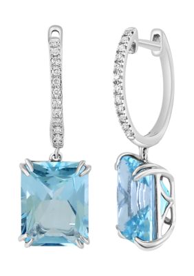 Effy Diamond and Sky Blue Topaz Earrings in 14K White Gold