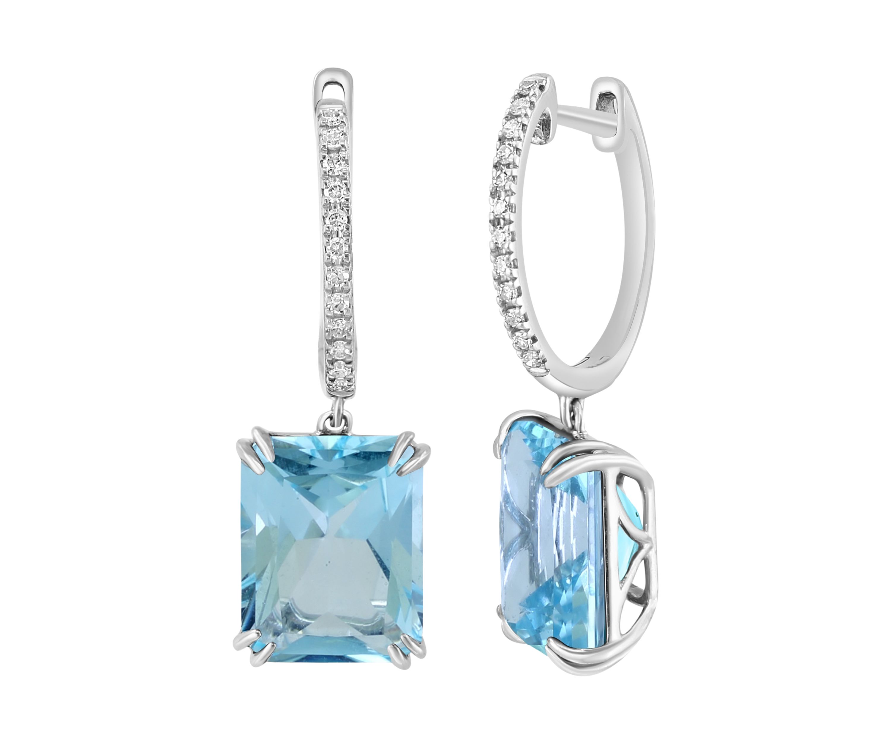 Diamond and Sky Blue Topaz Earrings in 14K White Gold