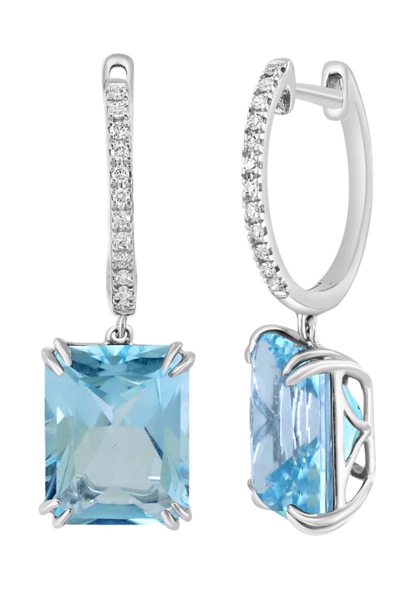 Diamond and Sky Blue Topaz Earrings in 14K White Gold
