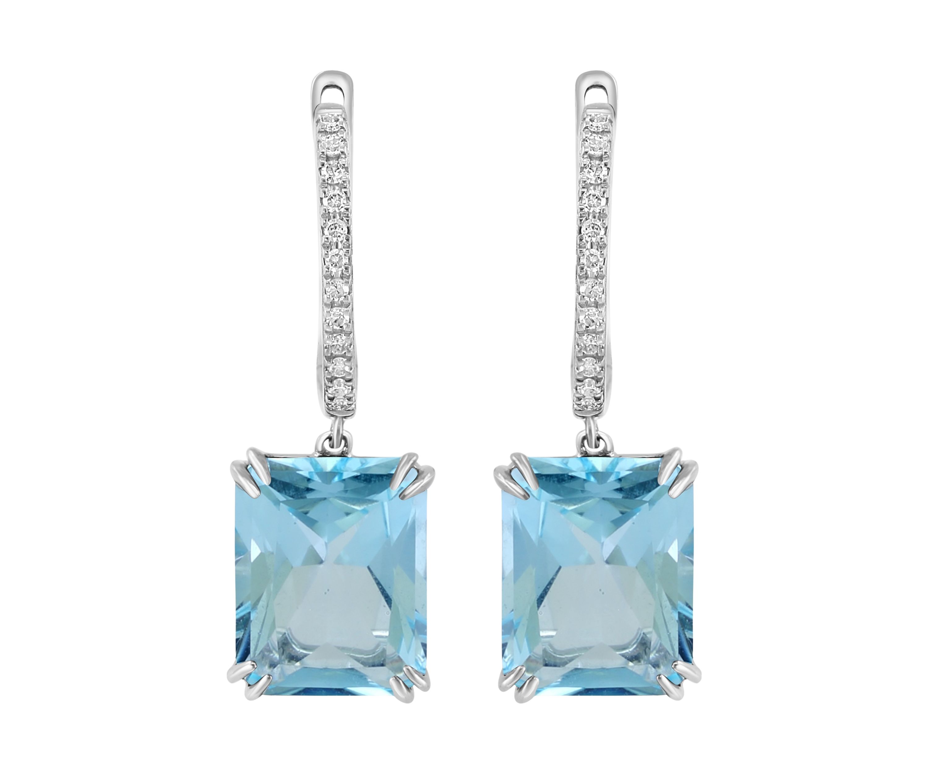 Diamond and Sky Blue Topaz Earrings in 14K White Gold