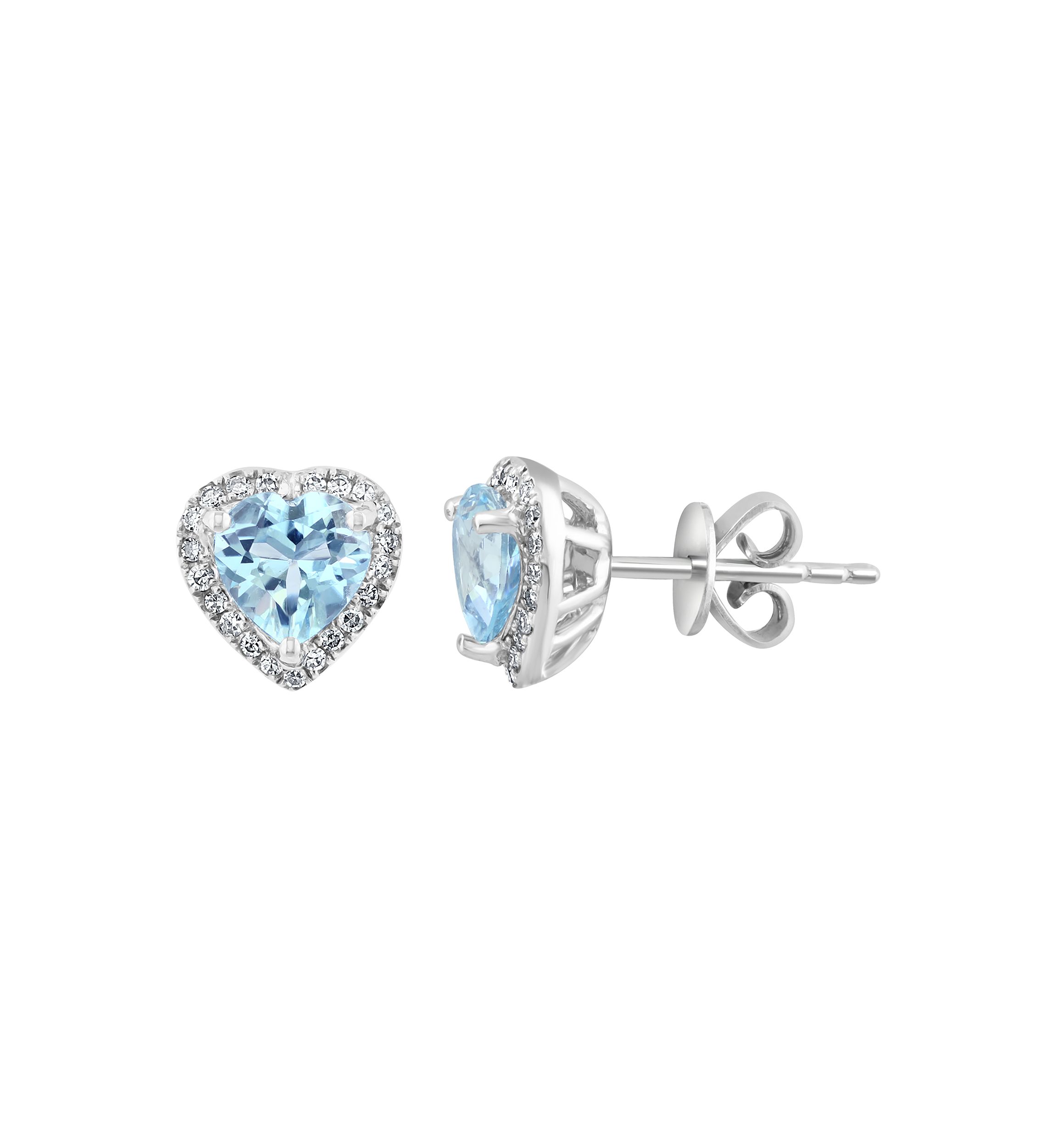 Diamond and Aquamarine Earrings in 14K White Gold