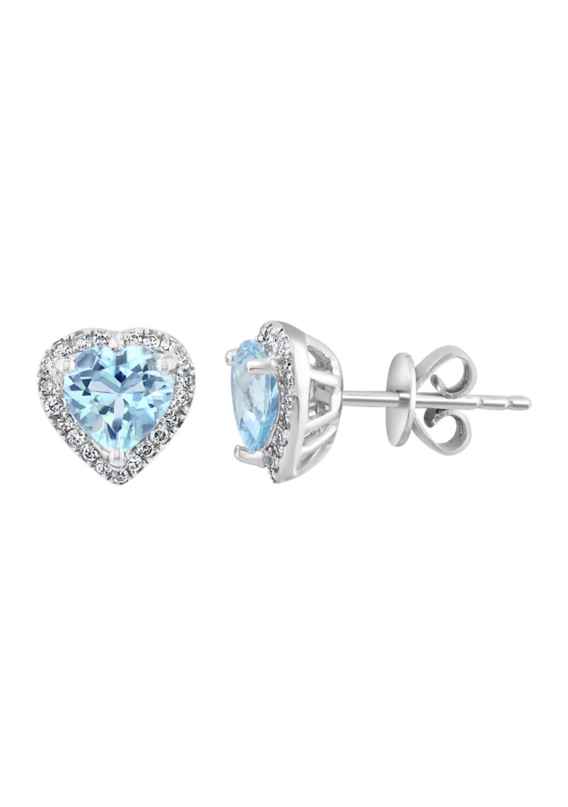 Diamond and Aquamarine Earrings in 14K White Gold