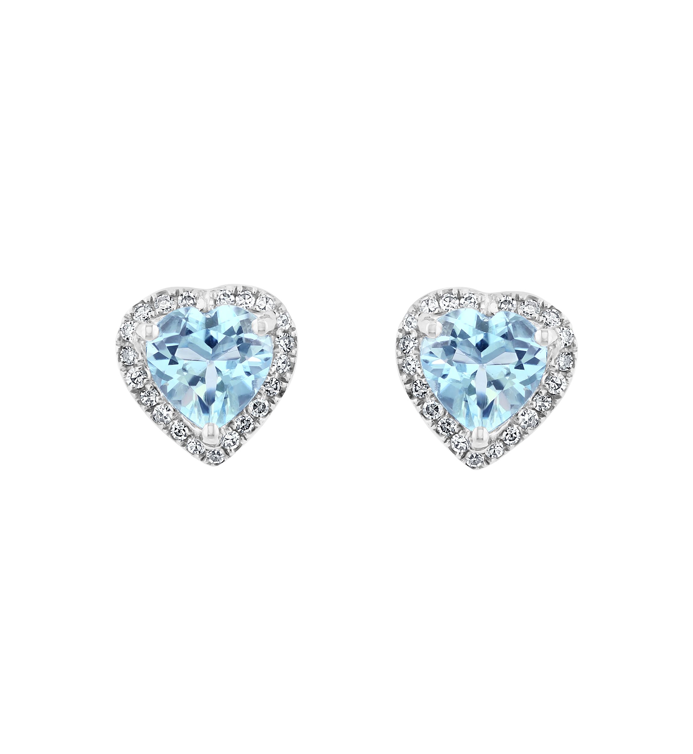 Diamond and Aquamarine Earrings in 14K White Gold
