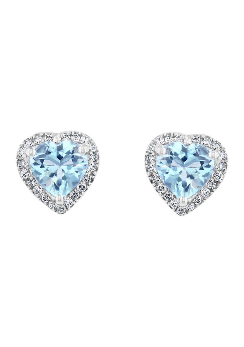 Diamond and Aquamarine Earrings in 14K White Gold
