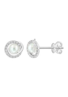 Effy Diamond and Freshwater Pearl Swirl Earrings in 14K White Gold