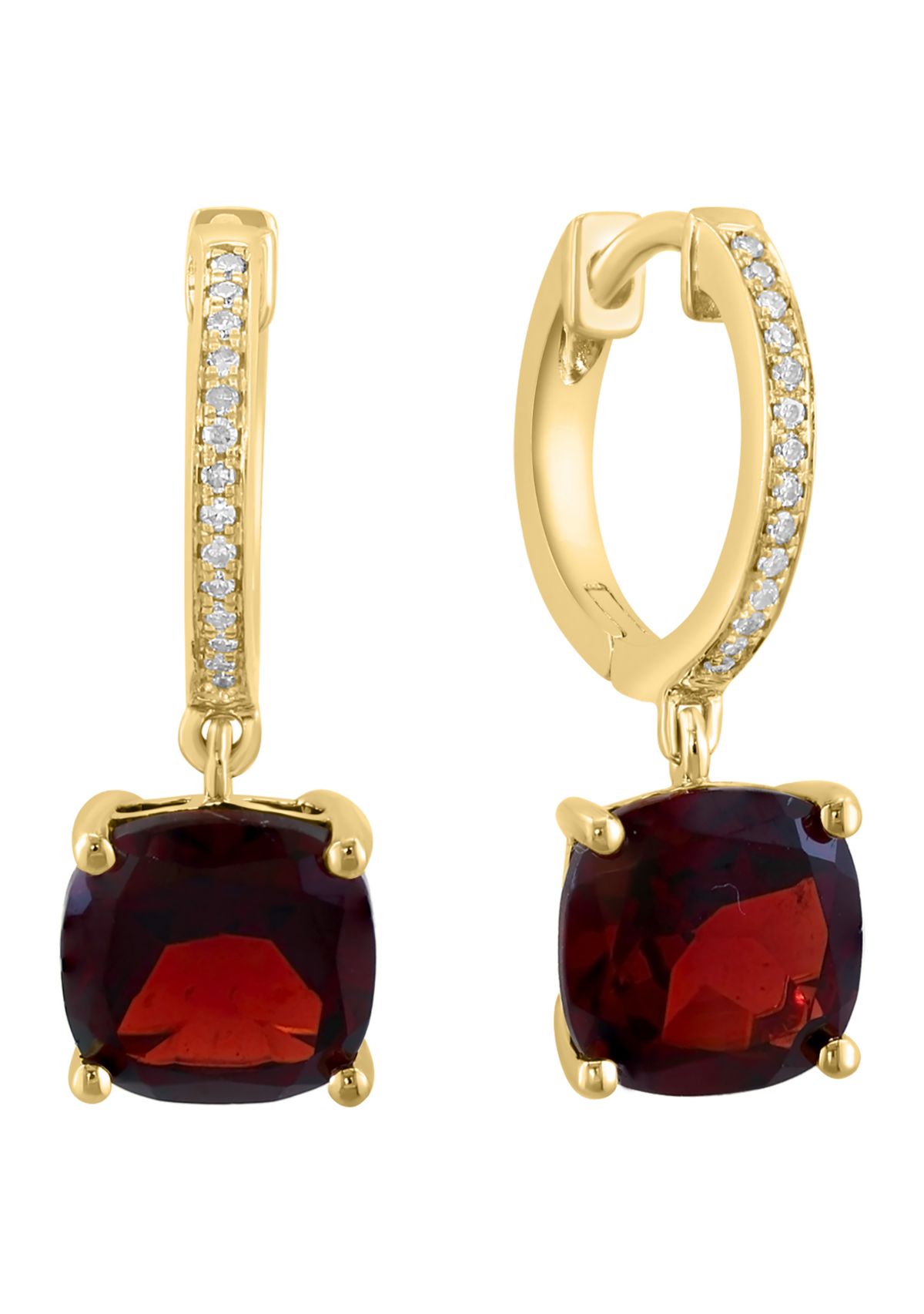 Diamond and Garnet Earrings in 14K Yellow Gold
