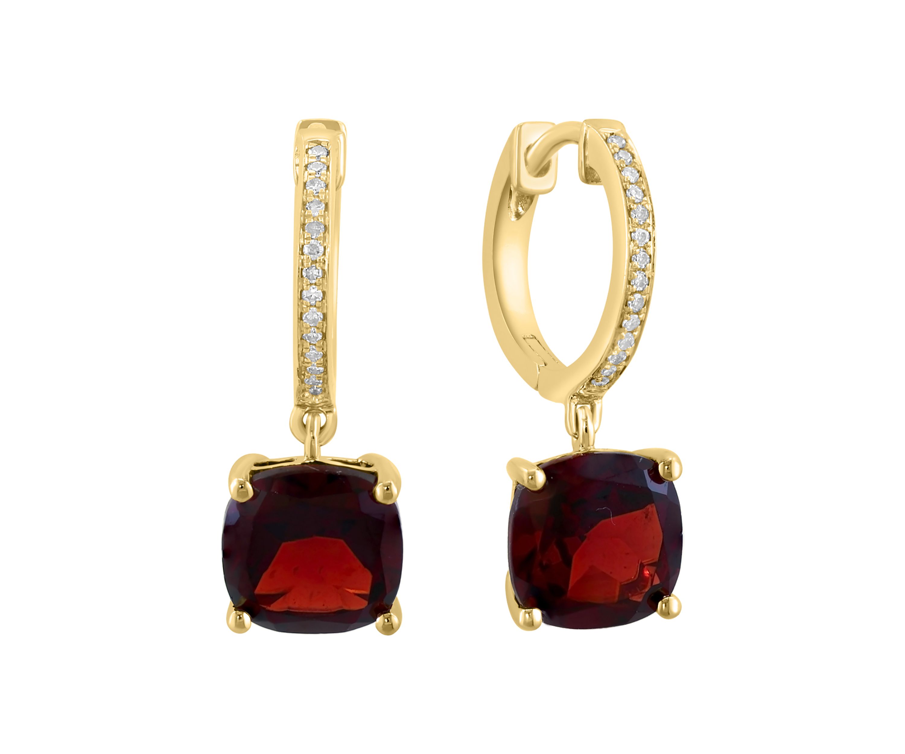 Diamond and Garnet Earrings in 14K Yellow Gold