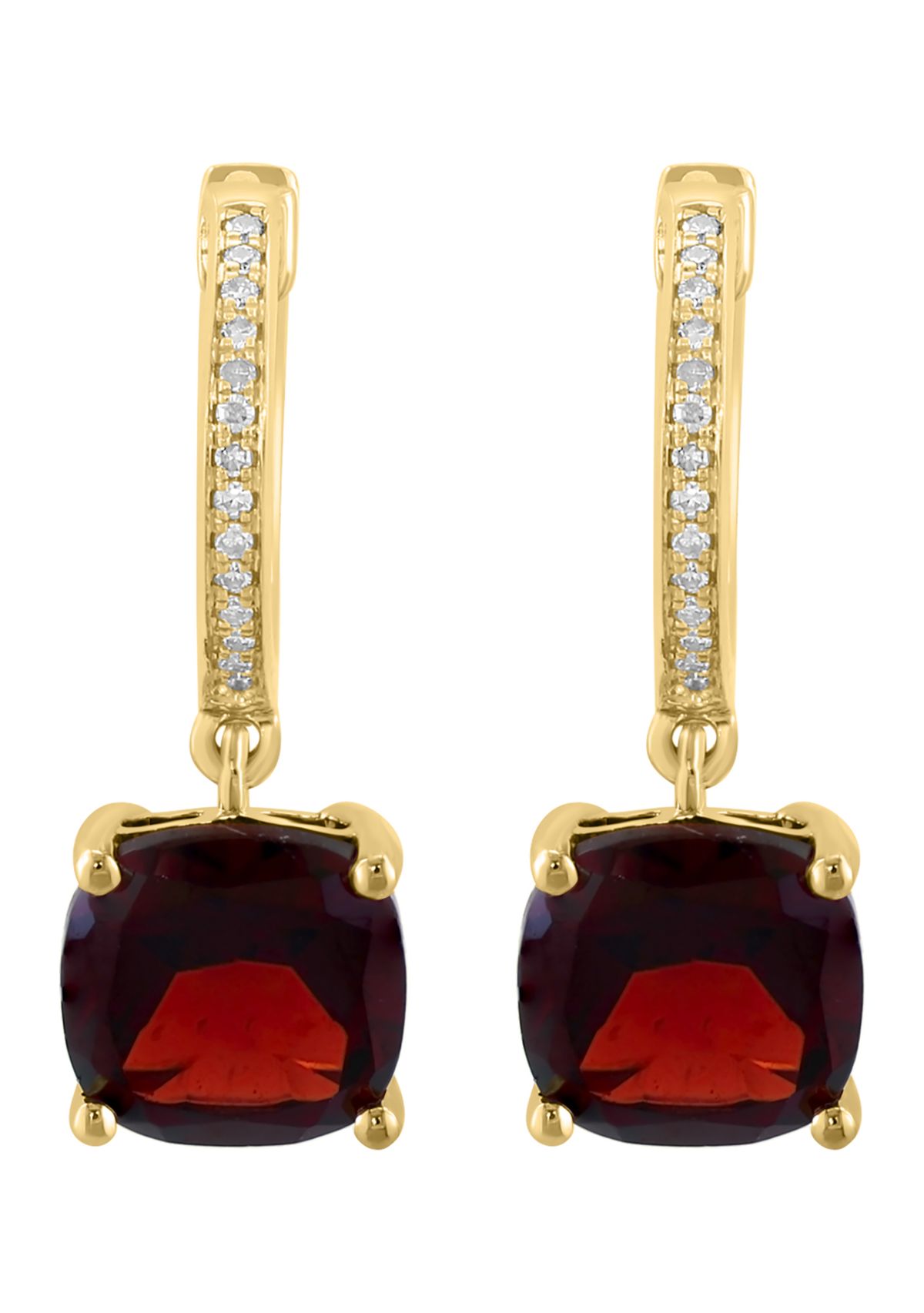 Diamond and Garnet Earrings in 14K Yellow Gold