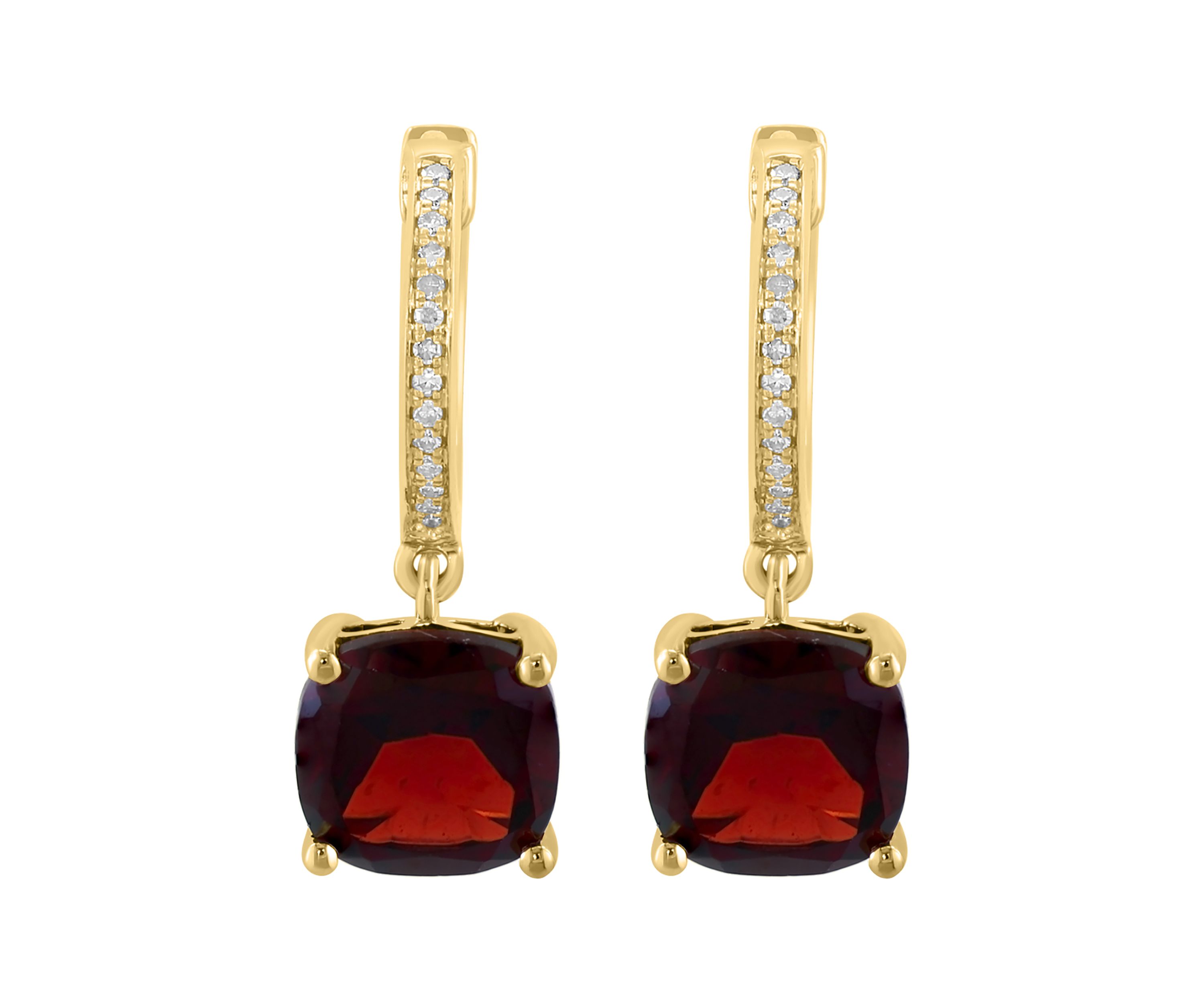 Diamond and Garnet Earrings in 14K Yellow Gold