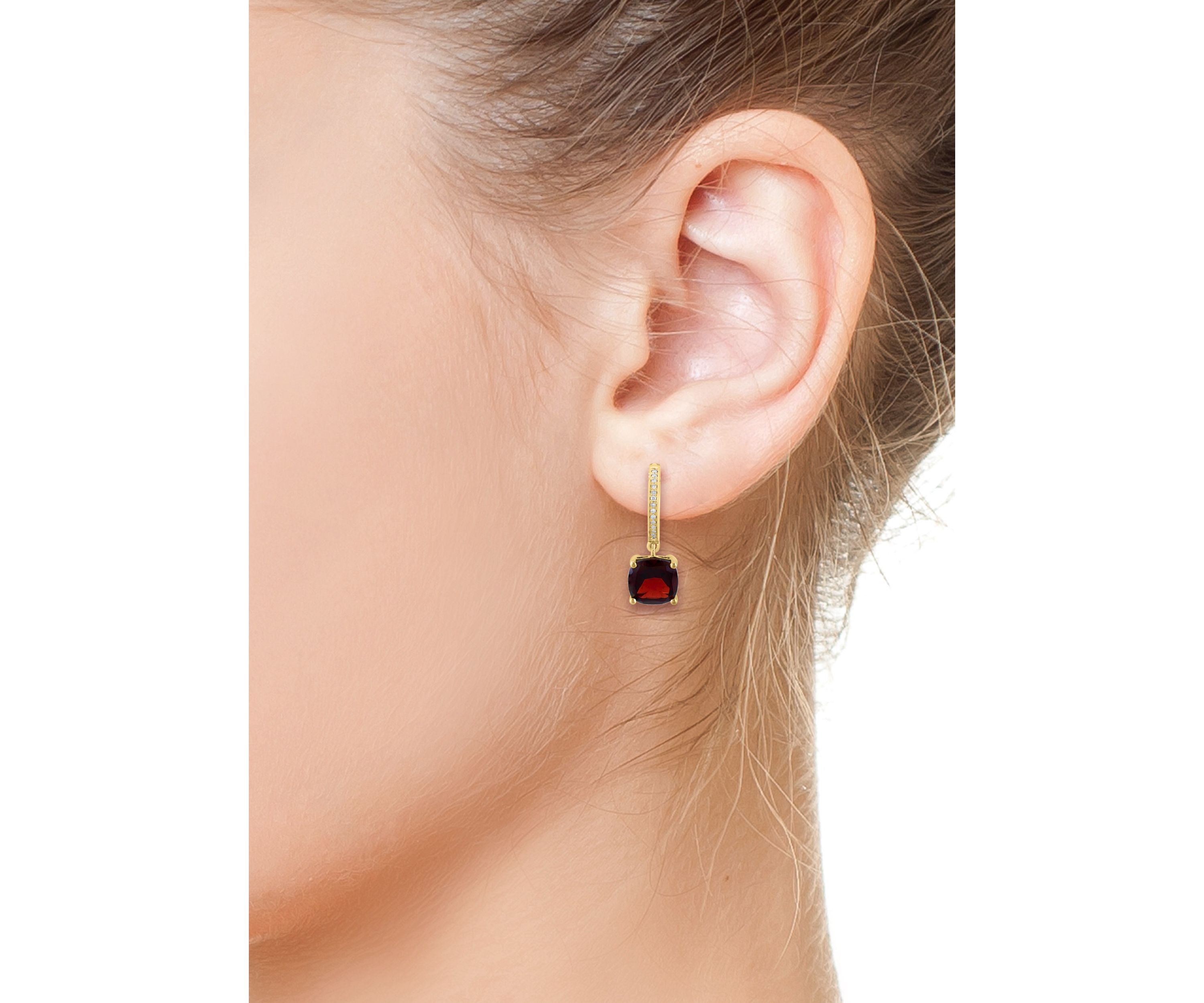 Diamond and Garnet Earrings in 14K Yellow Gold