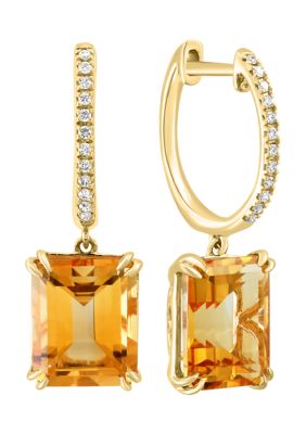 Effy 1/10 ct. t.w. Diamond, 6.4 ct. t.w. Citrine Earrings in 14K Yellow Gold -  0617892864506