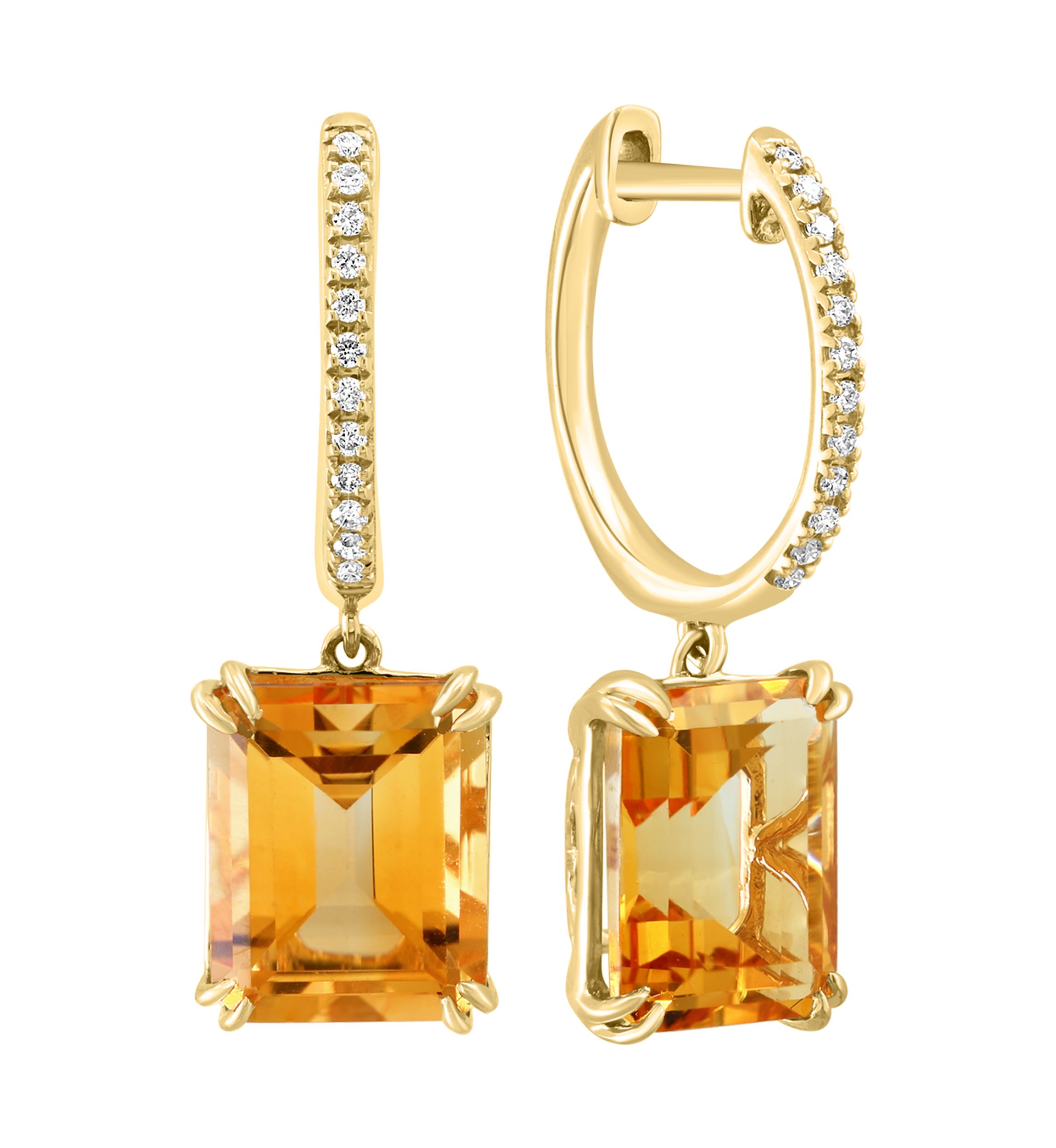 1/10 ct. t.w. Diamond, 6.4 ct. t.w. Citrine Earrings in 14K Yellow Gold