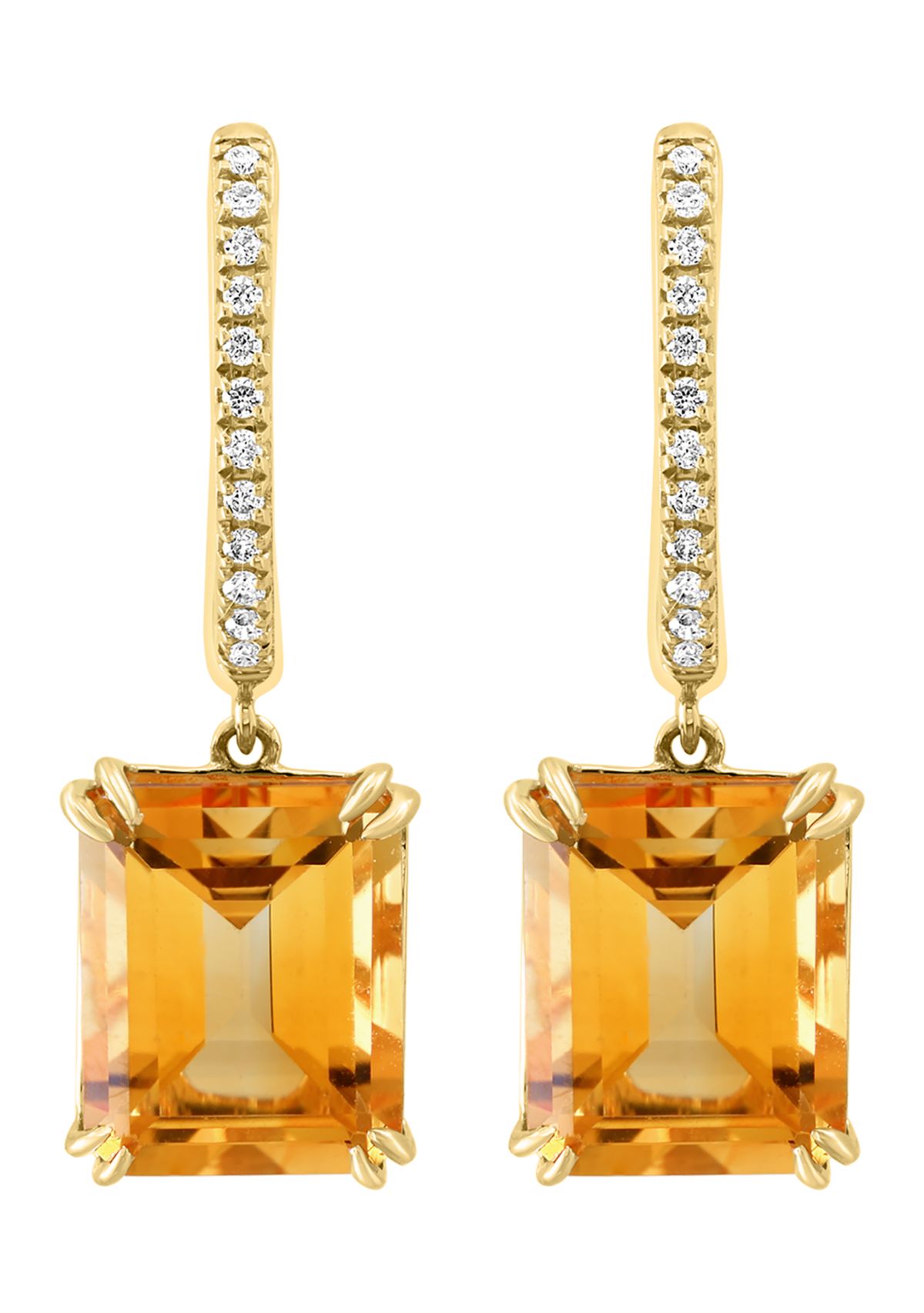 1/10 ct. t.w. Diamond, 6.4 ct. t.w. Citrine Earrings in 14K Yellow Gold