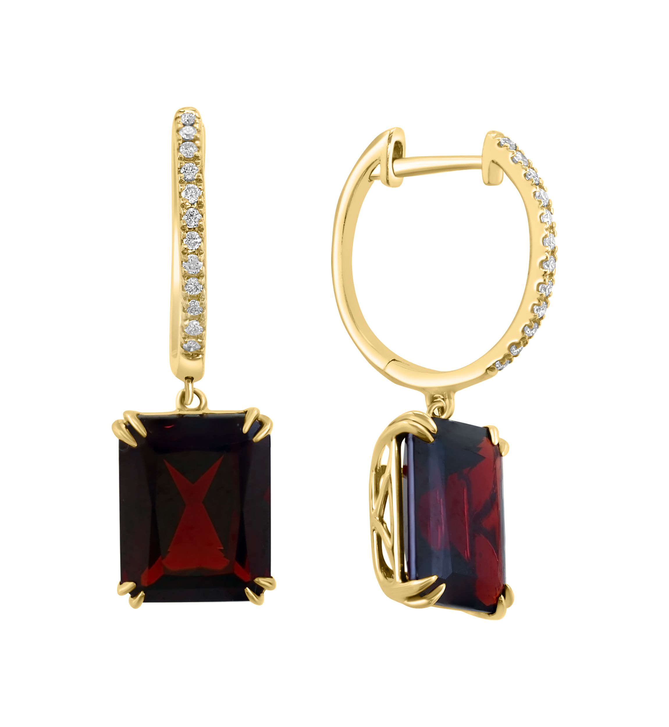14K Yellow Gold Diamond Garnet Earrings