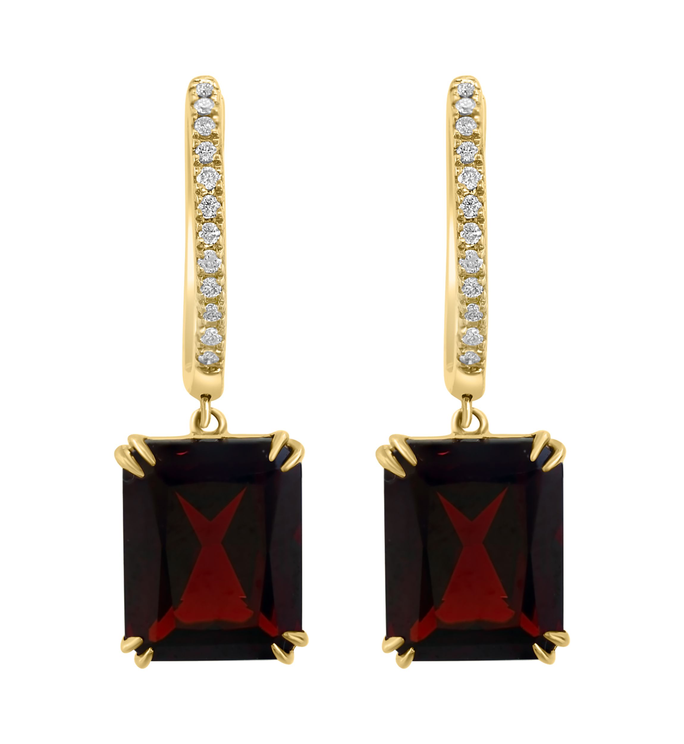 14K Yellow Gold Diamond Garnet Earrings