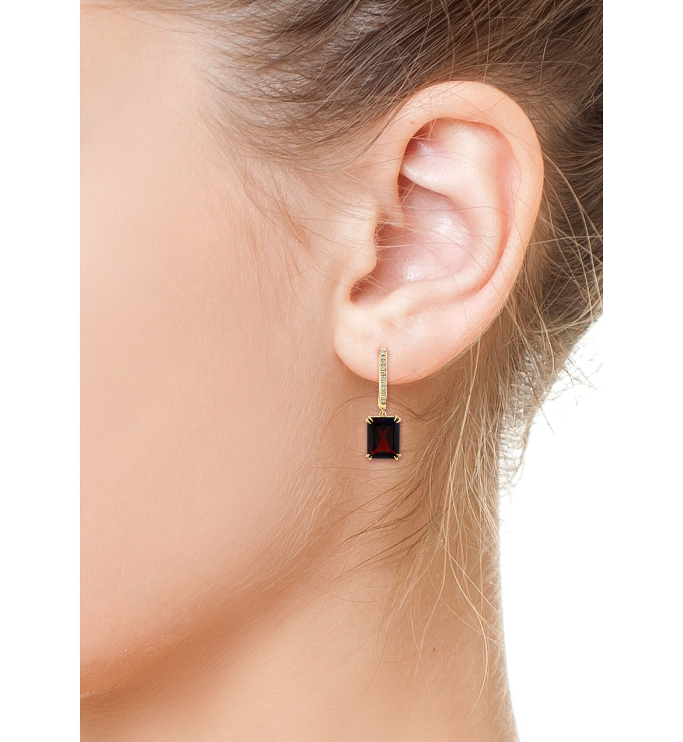 14K Yellow Gold Diamond Garnet Earrings