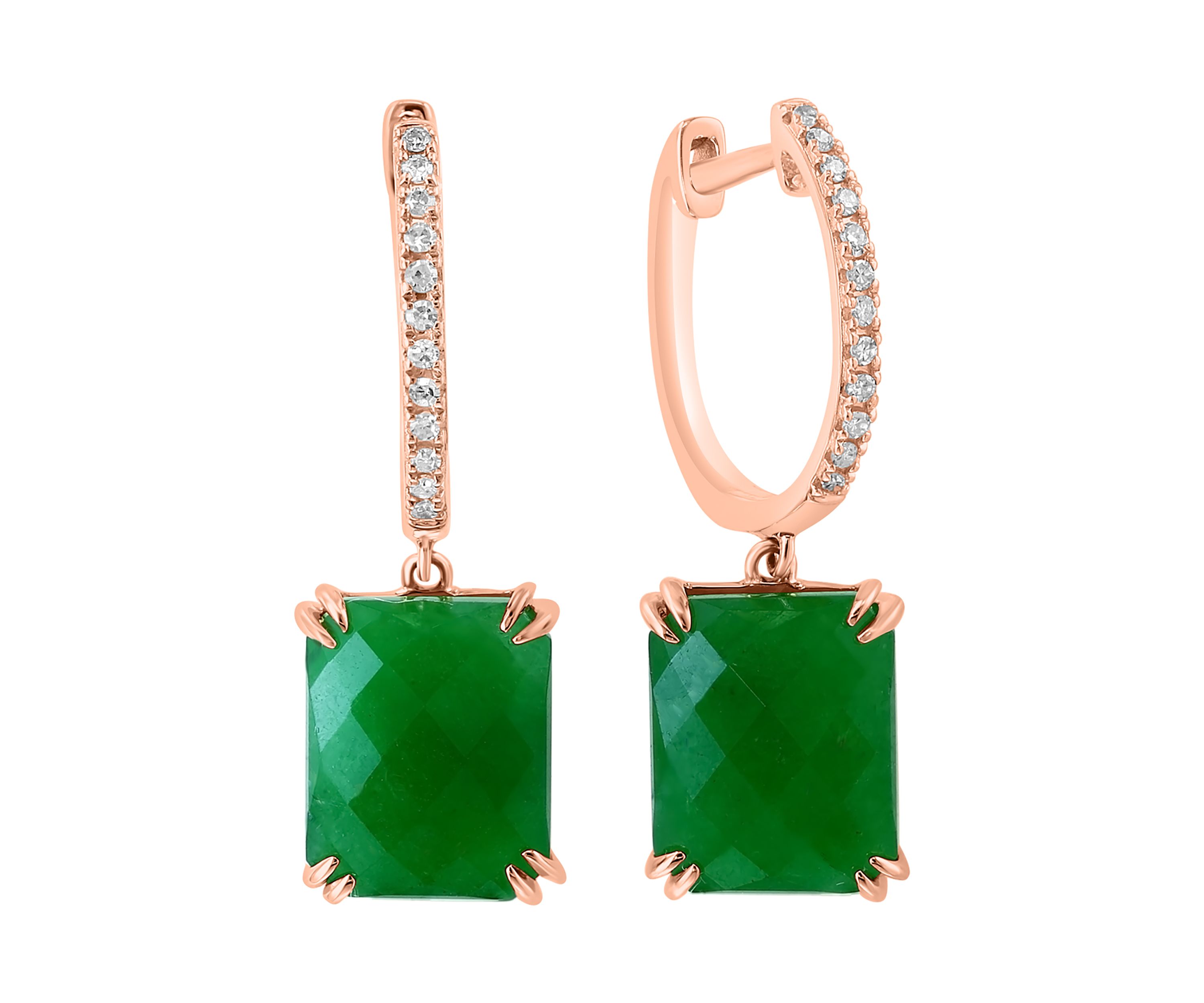 1/10 ct. t.w. Diamond, 8.8 ct. t.w. Jade Earrings in 14K Rose Gold