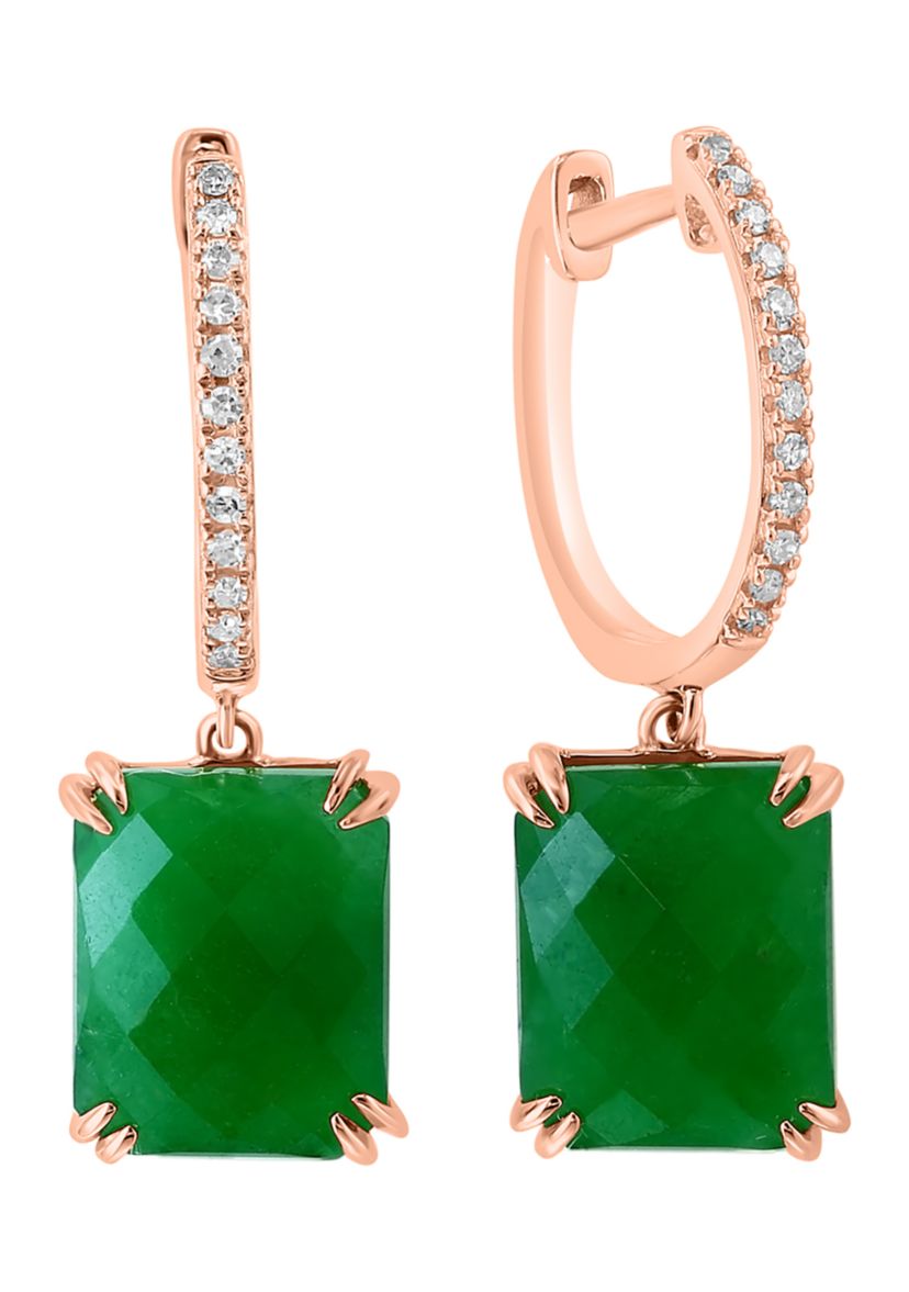 1/10 ct. t.w. Diamond, 8.8 ct. t.w. Jade Earrings in 14K Rose Gold