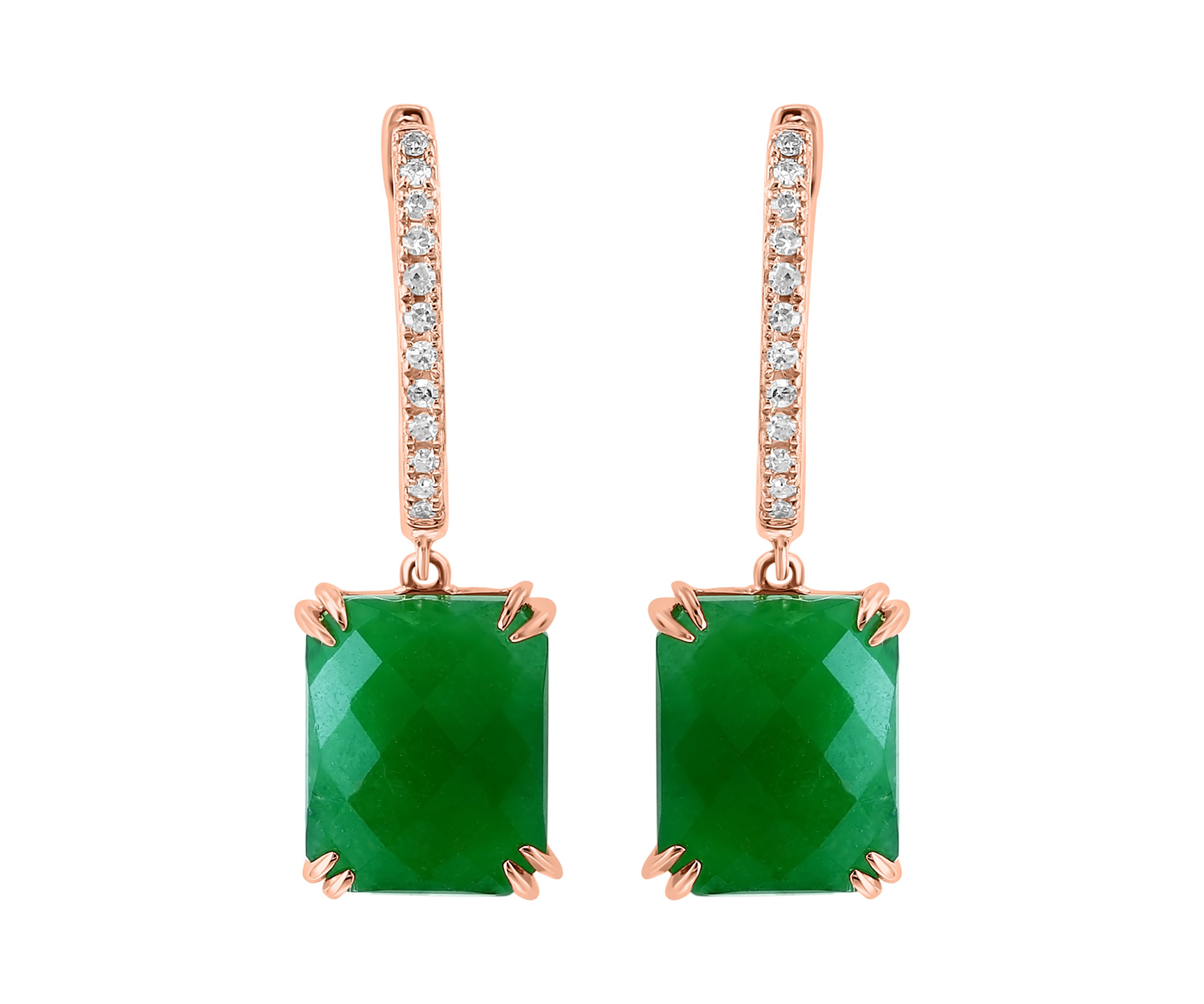 1/10 ct. t.w. Diamond, 8.8 ct. t.w. Jade Earrings in 14K Rose Gold