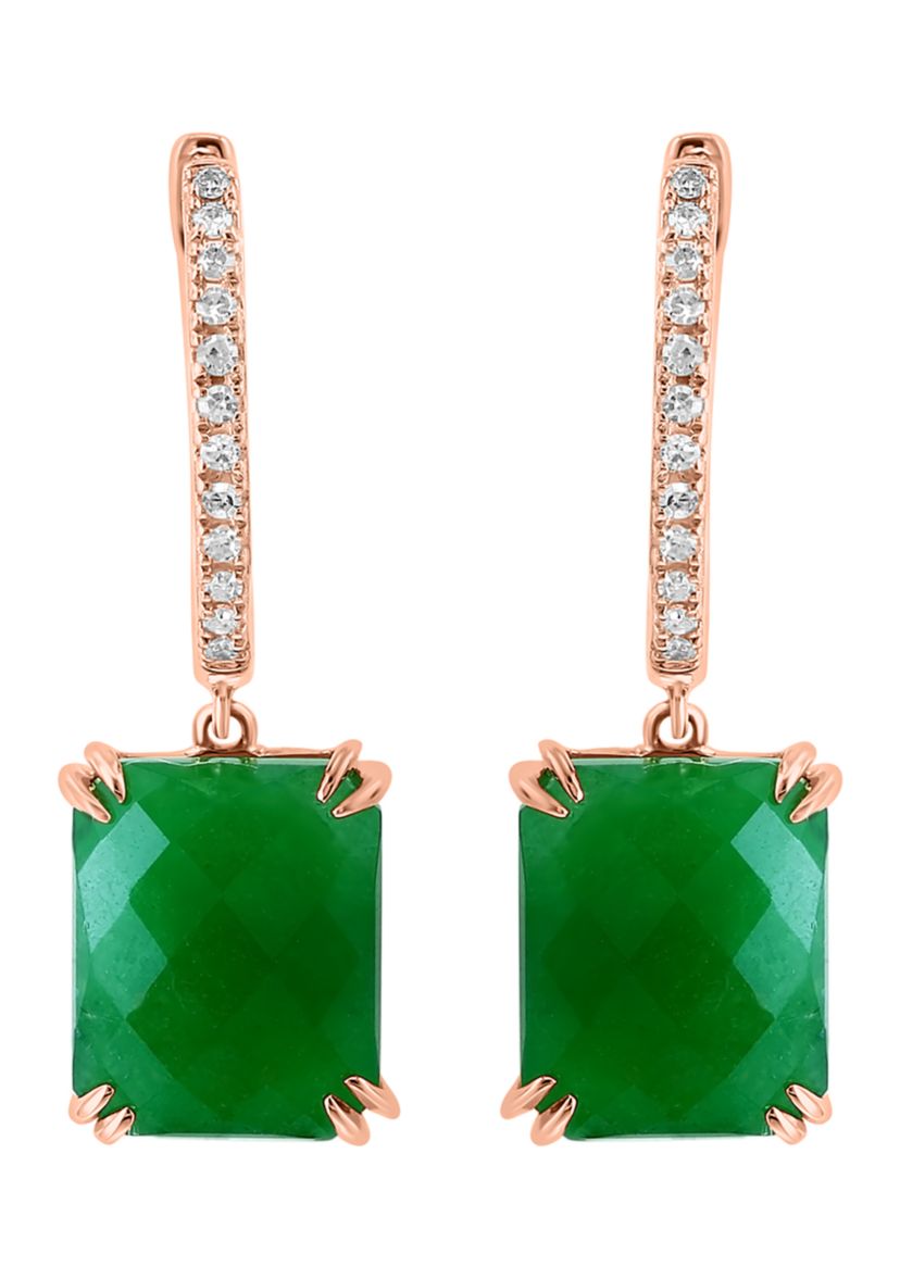 1/10 ct. t.w. Diamond, 8.8 ct. t.w. Jade Earrings in 14K Rose Gold