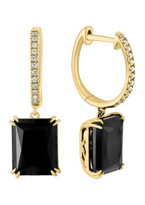 Effy 1/10 Ct. T.w. Diamond, 6.5 Ct. T.w. Onyx Earrings In 14K Yellow Gold