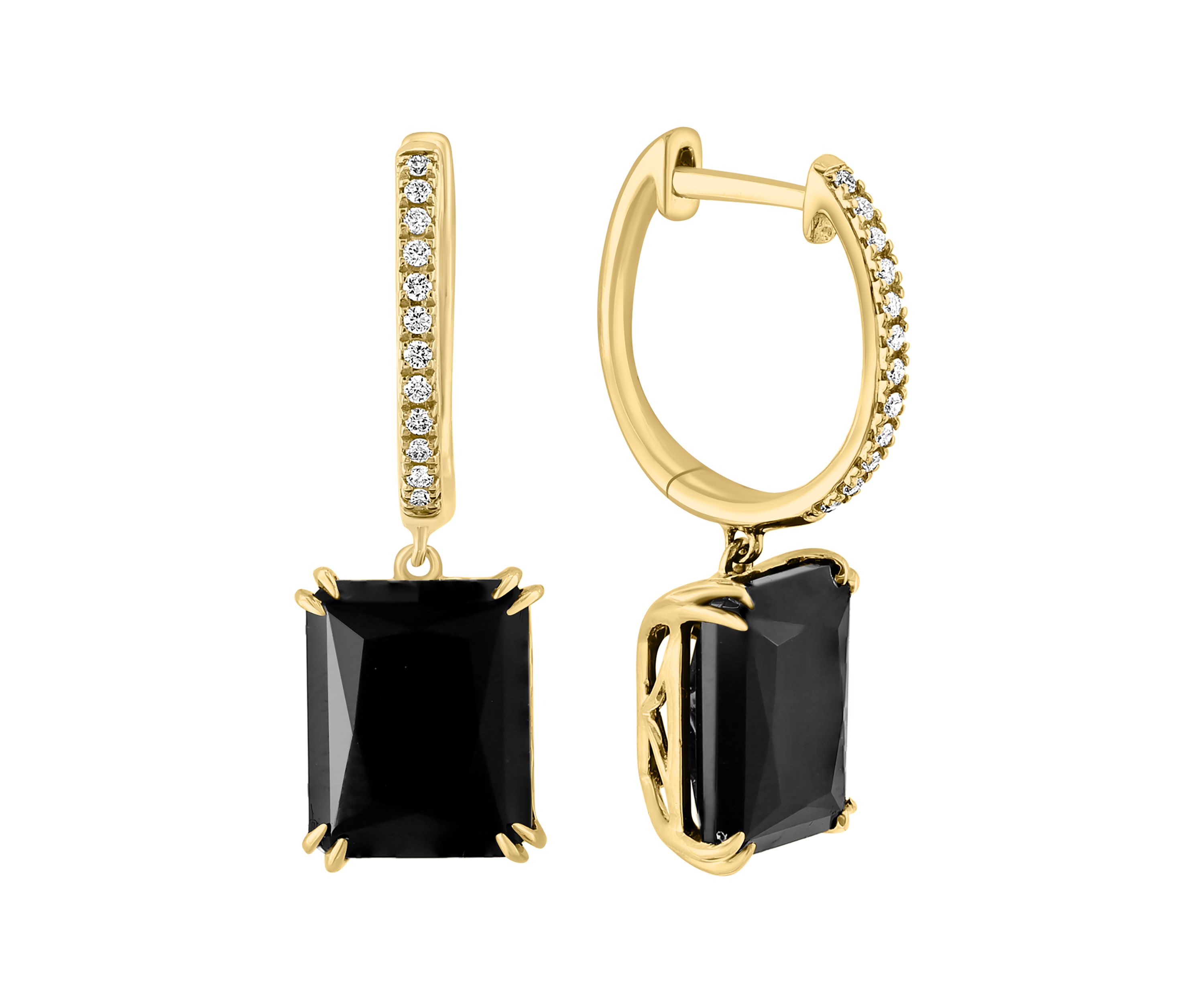1/10 ct. t.w. Diamond, 6.5 ct. t.w. Onyx Earrings in 14K Yellow Gold