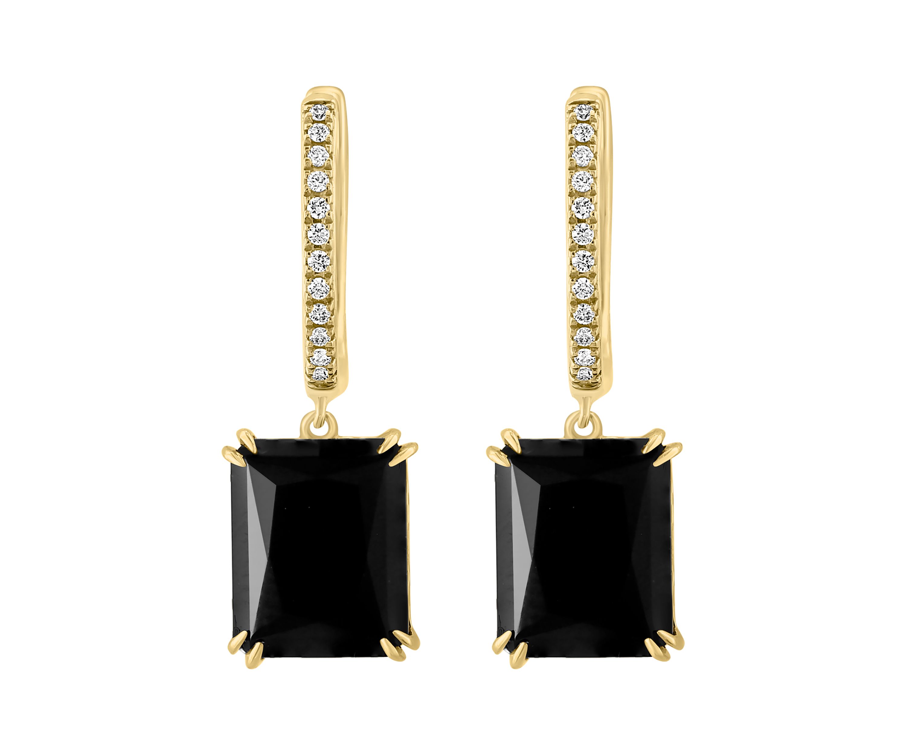 1/10 ct. t.w. Diamond, 6.5 ct. t.w. Onyx Earrings in 14K Yellow Gold