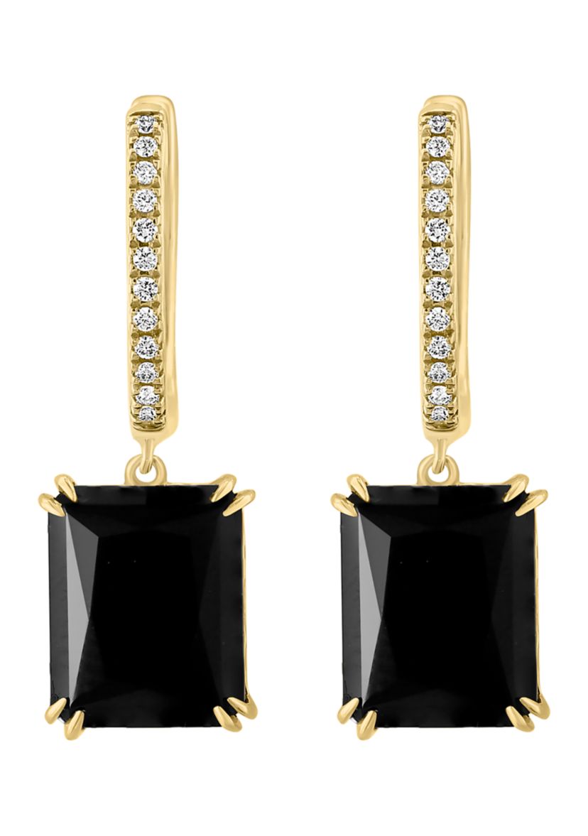 1/10 ct. t.w. Diamond, 6.5 ct. t.w. Onyx Earrings in 14K Yellow Gold