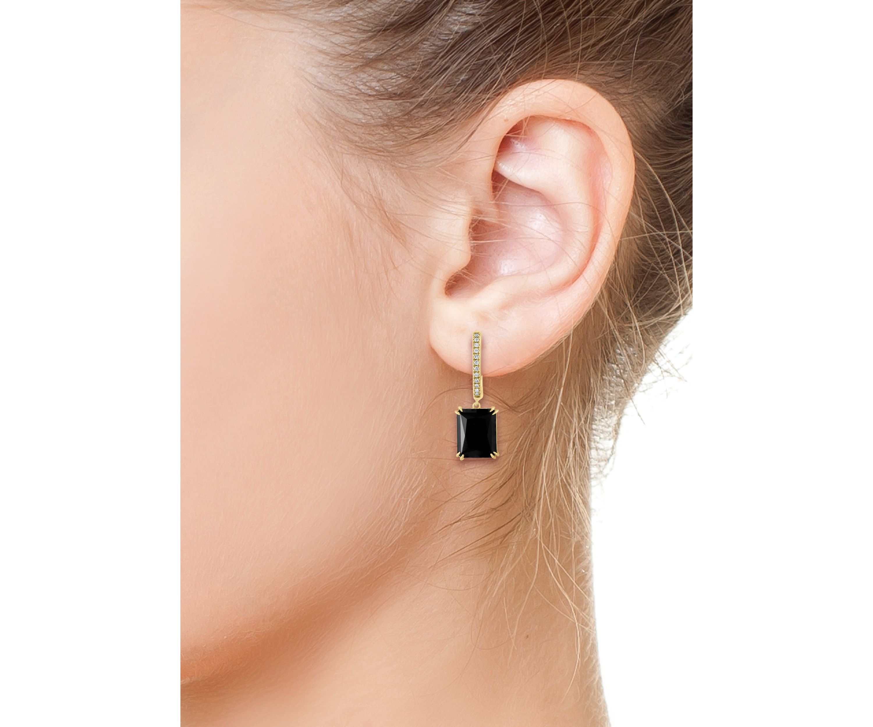 1/10 ct. t.w. Diamond, 6.5 ct. t.w. Onyx Earrings in 14K Yellow Gold