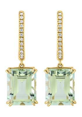 Effy 1/10 ct. t.w. Diamond, 6.4 ct. t.w. Green Ameythyst Earrings in 14K Yellow Gold -  5400452HEY0J509IL