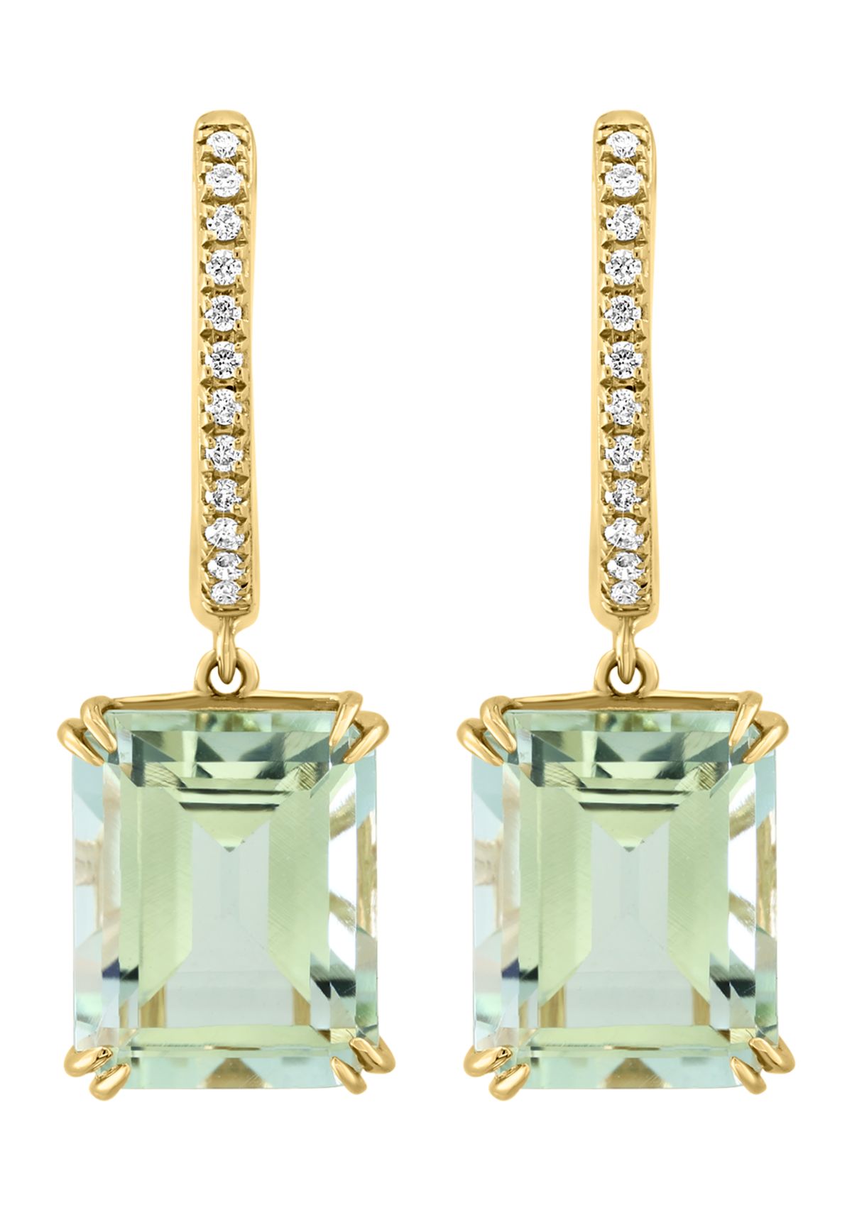 1/10 ct. t.w. Diamond, 6.4 ct. t.w. Green Ameythyst Earrings in 14K Yellow Gold