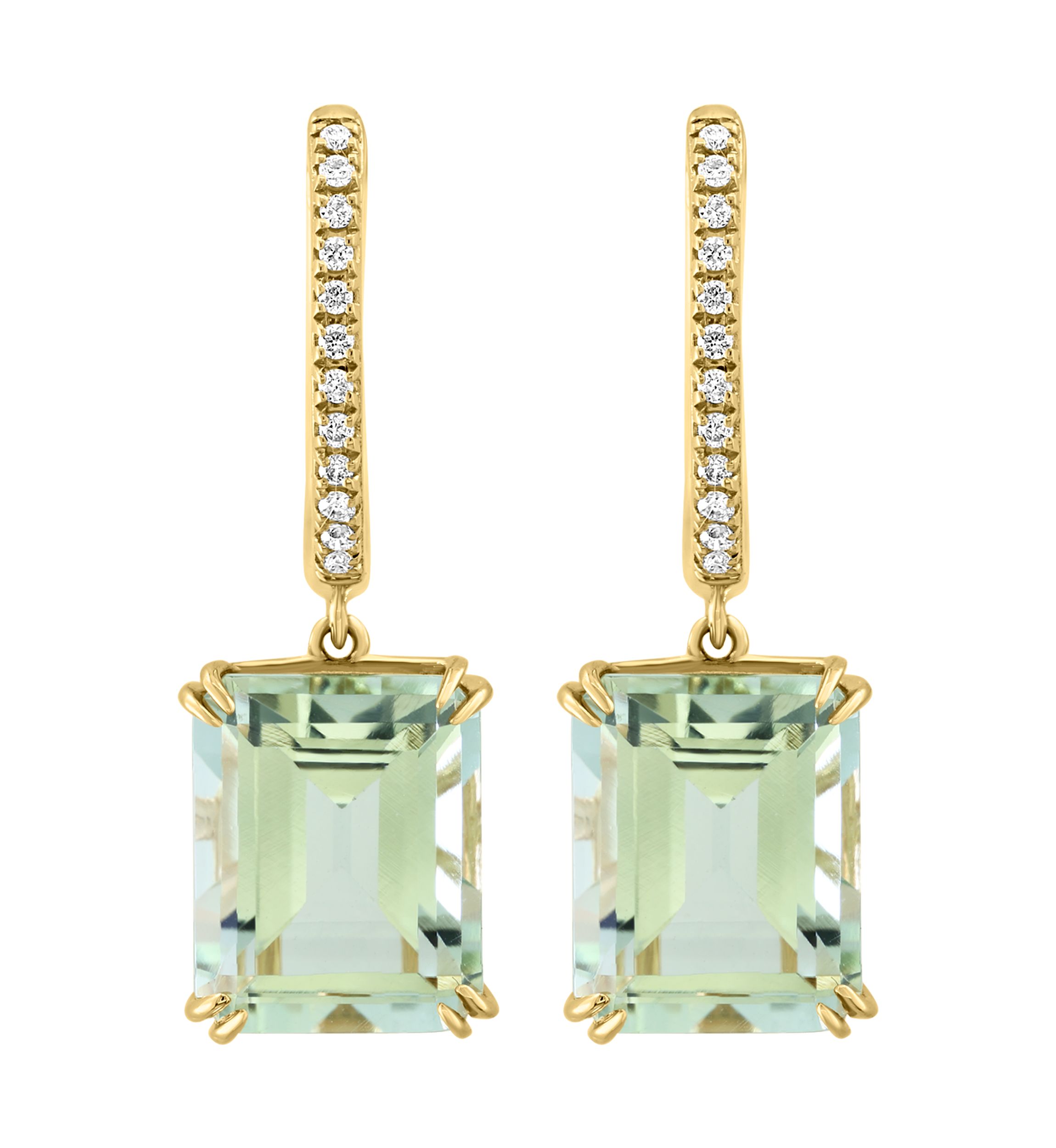 1/10 ct. t.w. Diamond, 6.4 ct. t.w. Green Ameythyst Earrings in 14K Yellow Gold