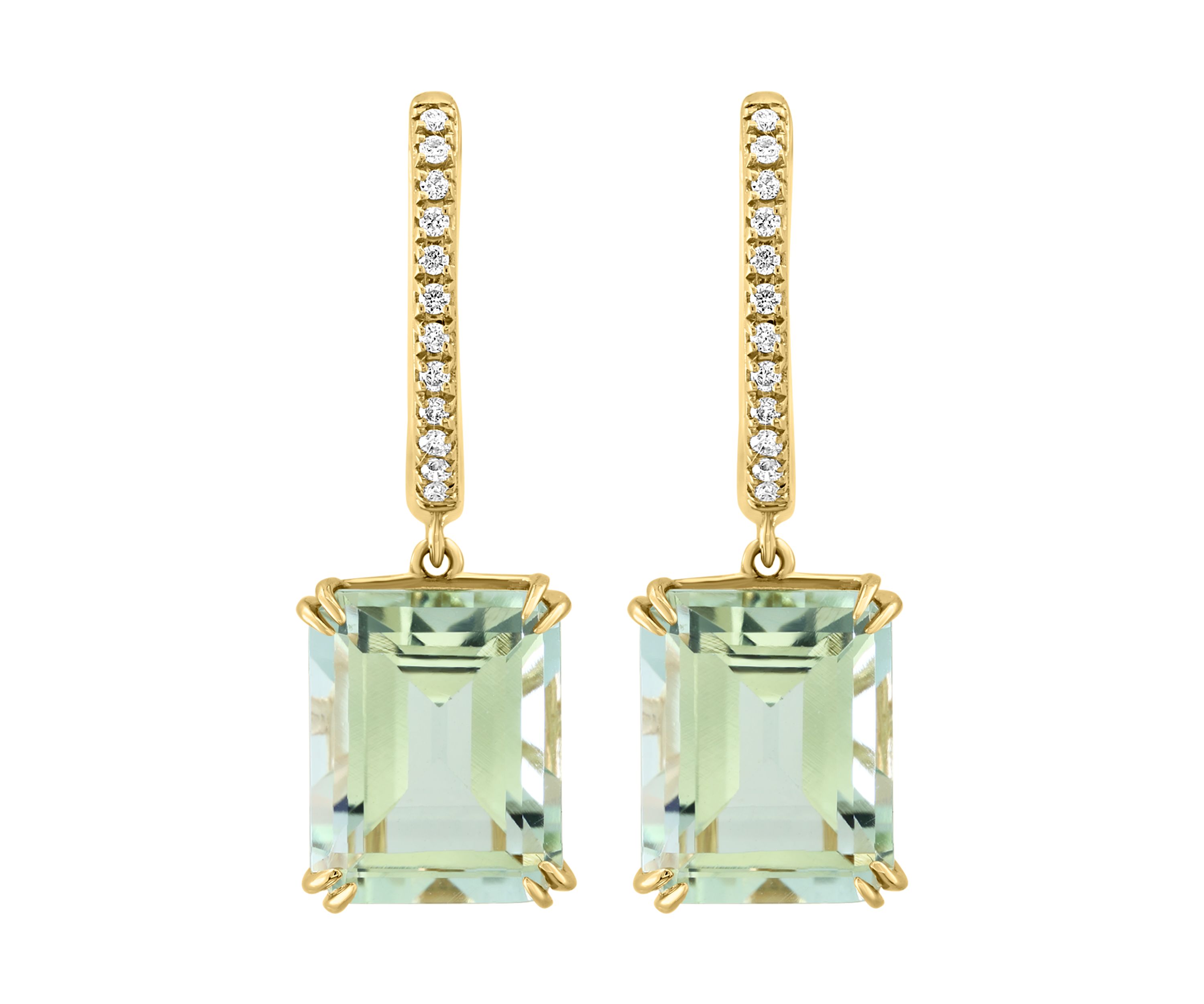 1/10 ct. t.w. Diamond, 6.4 ct. t.w. Green Ameythyst Earrings in 14K Yellow Gold