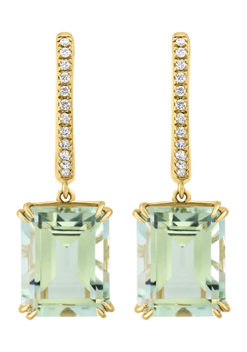 1/10 ct. t.w. Diamond, 6.4 ct. t.w. Green Ameythyst Earrings in 14K Yellow Gold