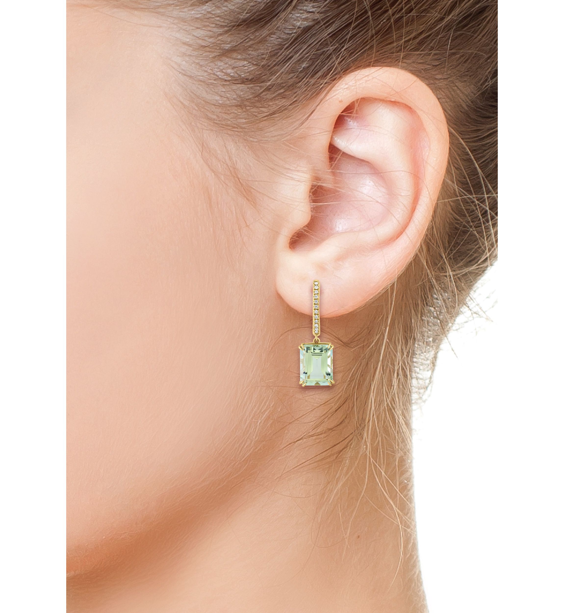 1/10 ct. t.w. Diamond, 6.4 ct. t.w. Green Ameythyst Earrings in 14K Yellow Gold