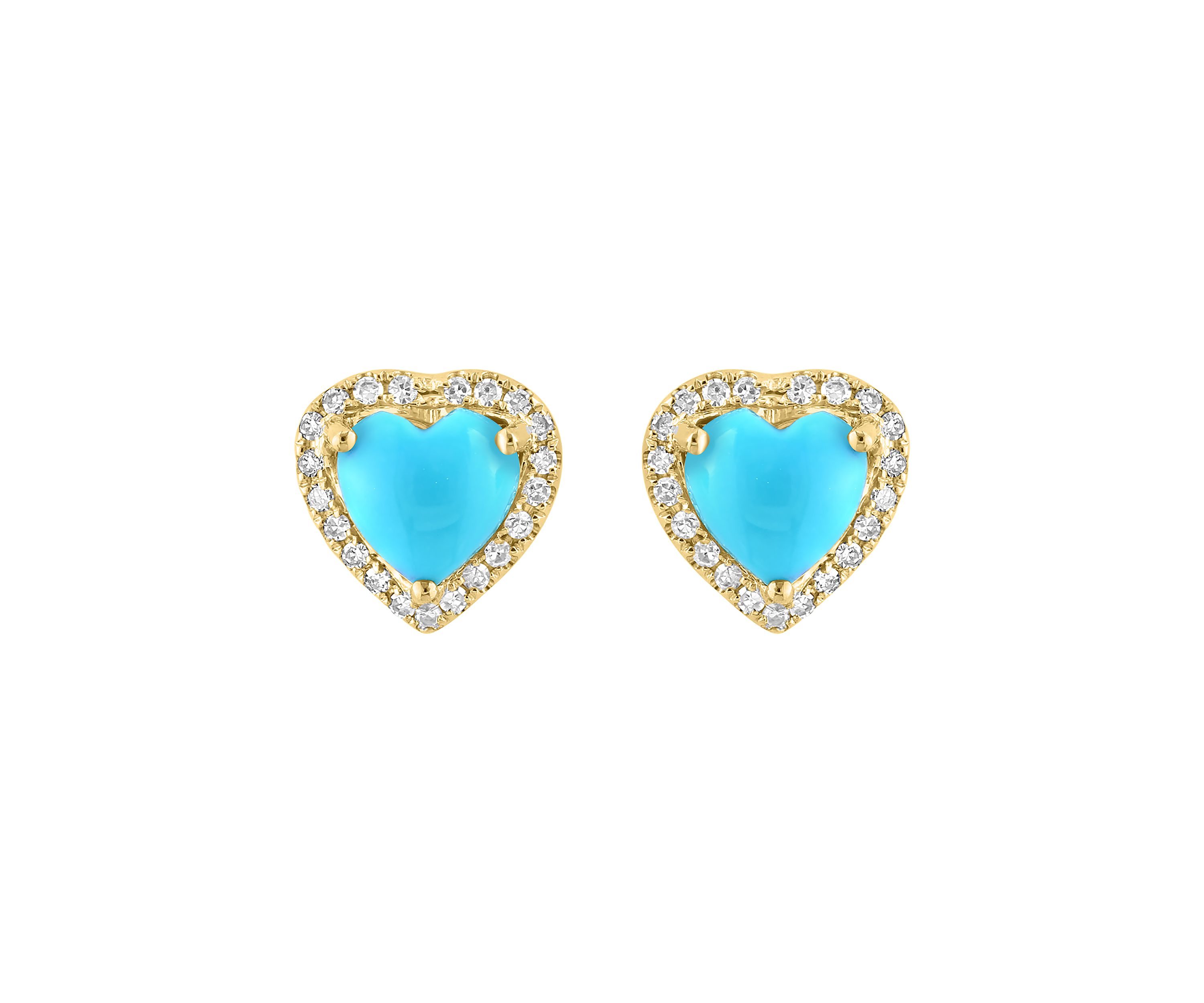 Diamond and Turquoise Heart Earrings in 14K Yellow Gold