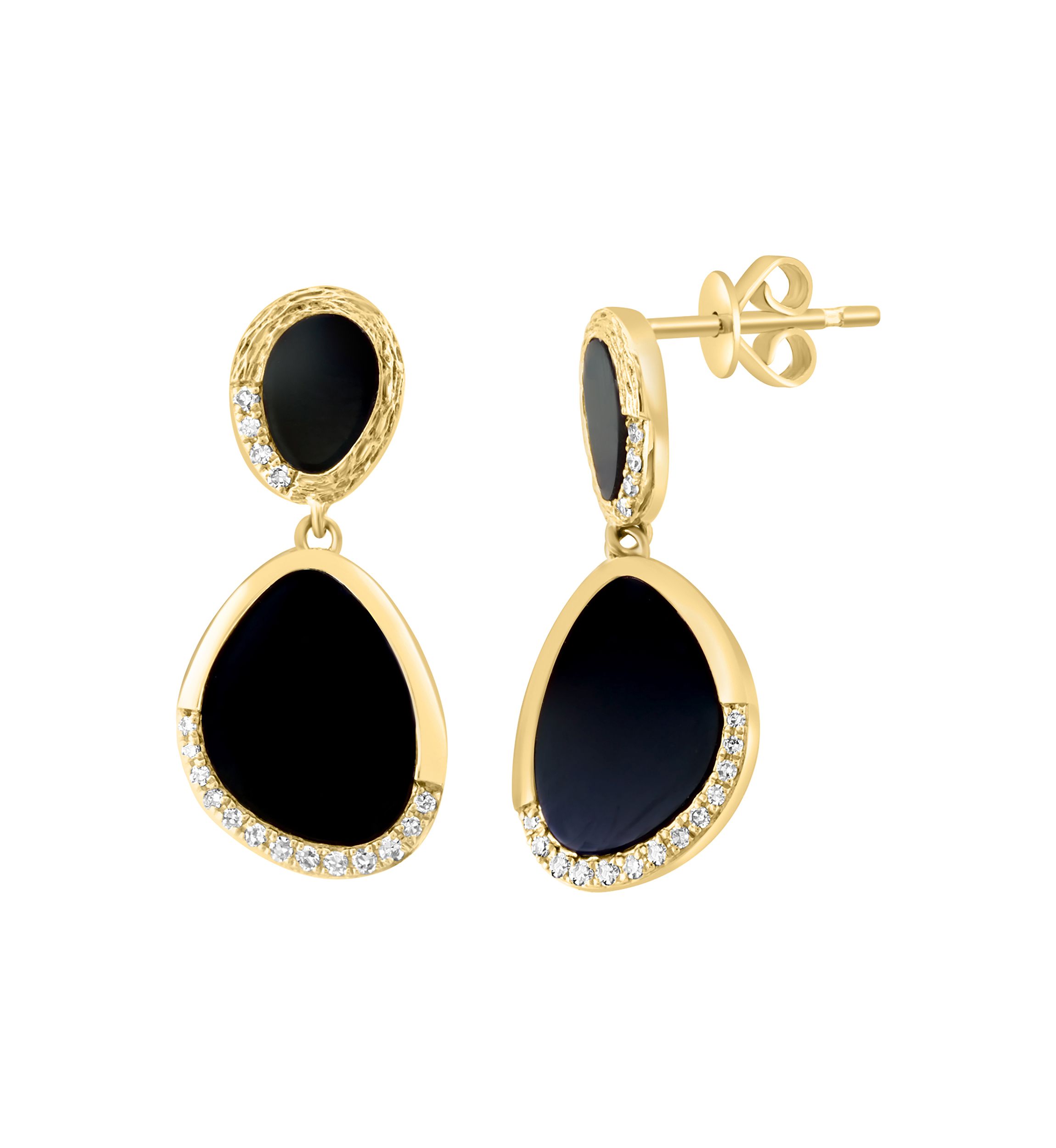 Diamond and Onyx Fancy Earrings in 14K Yellow Gold
